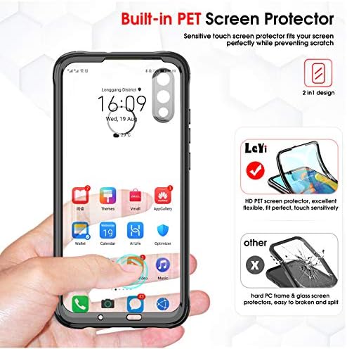 LeYi Case for Huawei P Smart 2019 and Built-in Screen Protector, Full Body Protective Cover Shockproof Clear Silicone Bumper Rugged Phone Case for Huawei P Smart 2019,Black