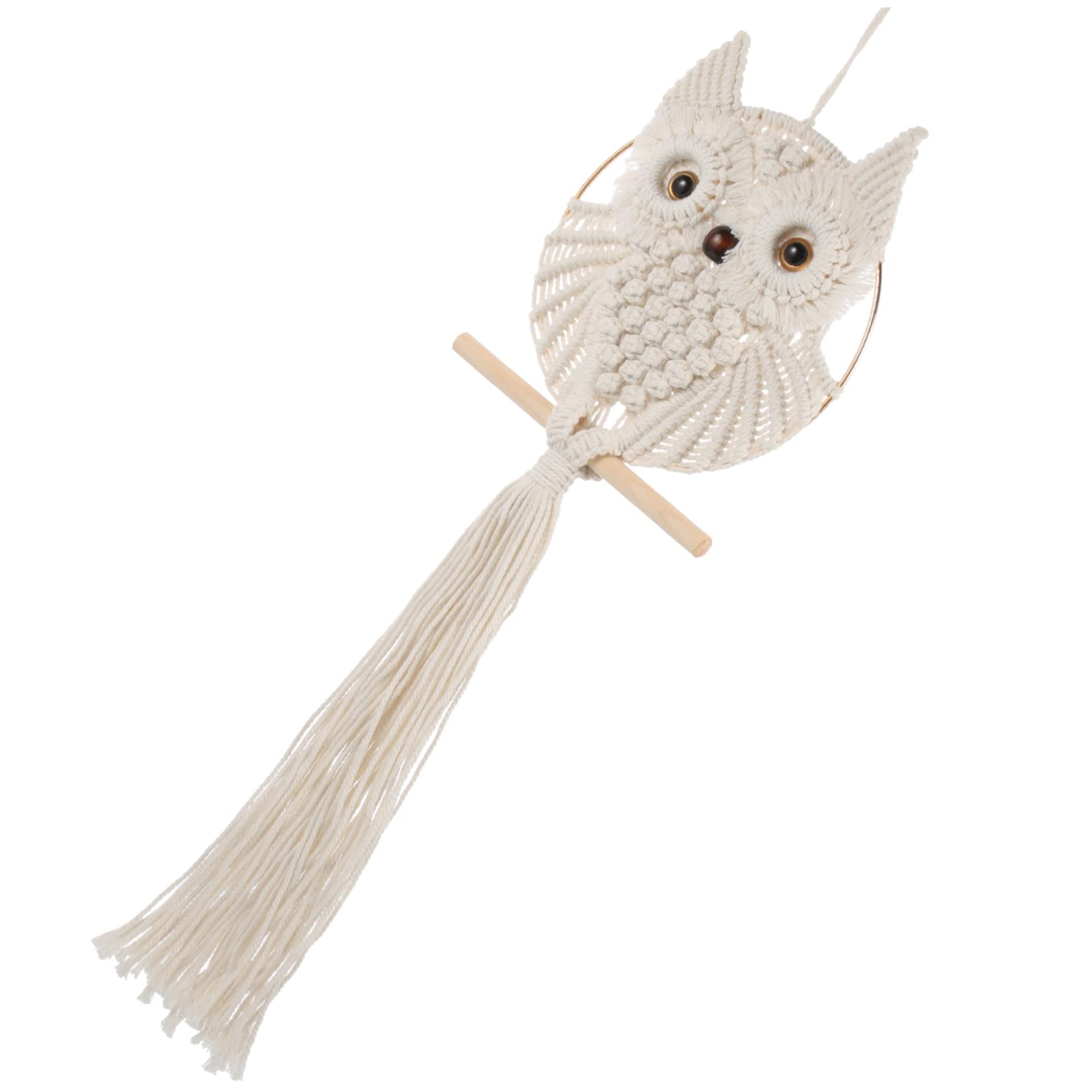 Tapisserie murale hibou suspension macramé beige déco bohème salon et chambre d'enfant