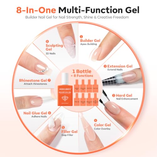Image of modelones Builder Nail Gel, Neutral Nude Builder for Nails, Color Rubber Base Gel Polish for Natural Overlay, Apex Building, Short Extension, Self-Leveling Beginner U V /LED Cured DIY Home Home Salon