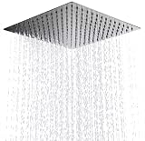 Soffione doccia a LED, 30 x 30 cm, cromato, quadrato, fisso, soffione ultra sottile, alta pressione, getto a pioggia, testa in acciaio inox