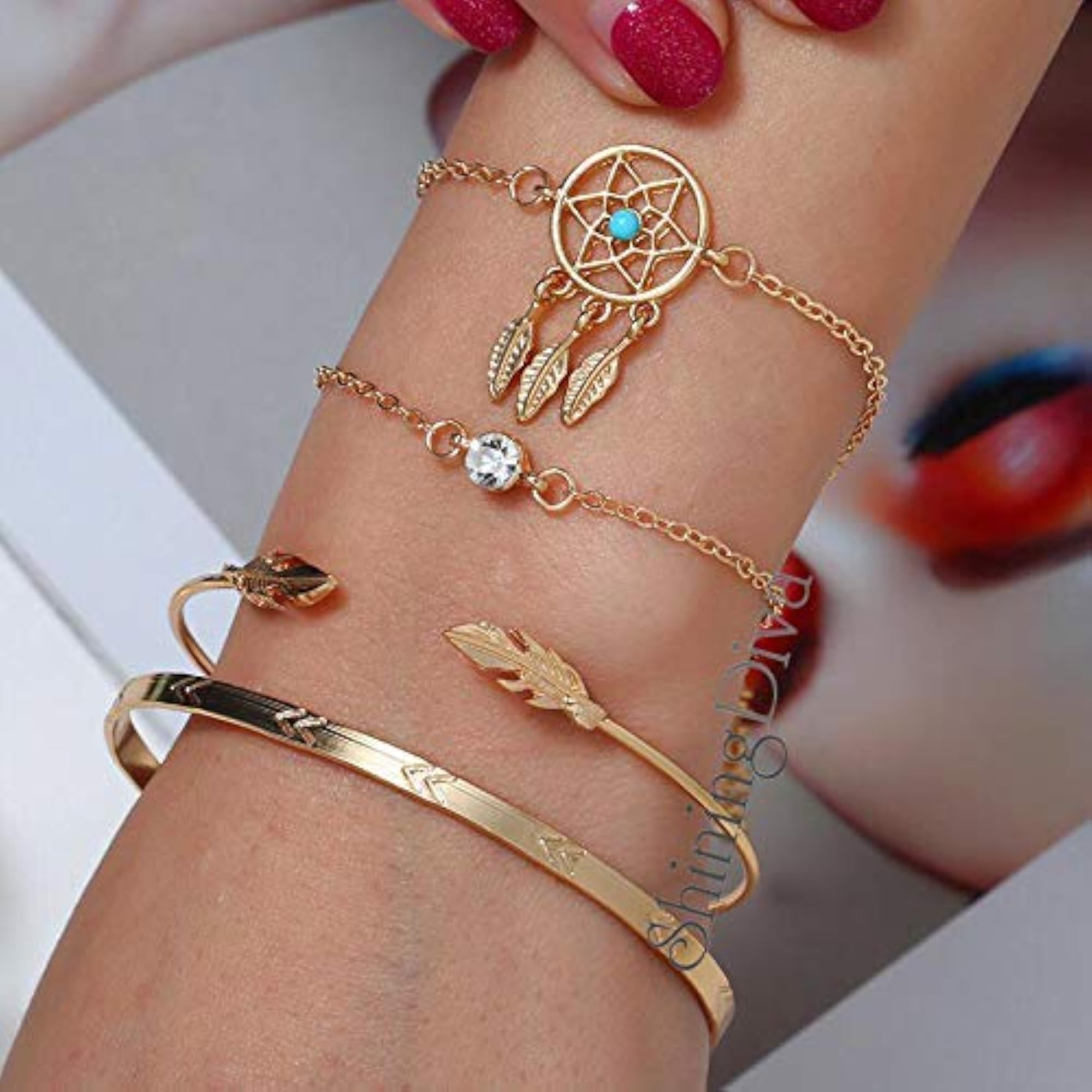 4-Layer Crystal Bangle Bracelet Set