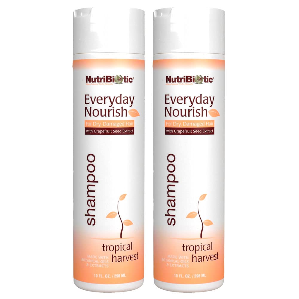 NutriBiotic Everyday Nourish Shampoo, Tropical Harvest, 10 Fl. Oz Twin Pack | GSE & Botanicals for Dry Hair | Free of Parabens, Sulfates, Dyes, Colorings, Cocam