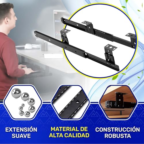 Juego de 2 Piezas Correderas Telescopicas para Soporte Teclado Ordenador 350 mm x H 27 mm - Guias Correderas Izquierda y Derecha con Kit de Montaje - Garantía de 10 Años - MONTERAL - imagen 5