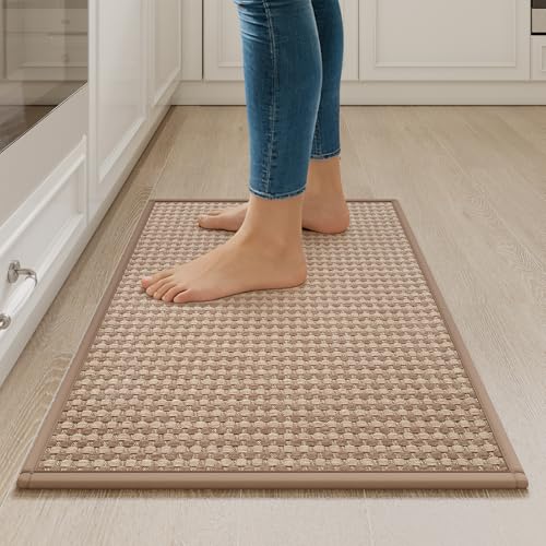 YDKGL Kitchen Rugs Mat Non Slip Washable, Super Absorbent Kitchen Mats for Floor, Rubber Backing Soft Braided Standing Floor Mats Sink Mat Runner Rug, Easy to Clean and Maintain, Brown 17'x30'