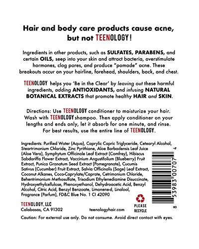 Teenology Conditioner For Teens - Avoid Forehead And Body Acne - Sulfate And Paraben Free, Noncomedogenic, Natural Botanical Extracts, Blueberry Pomegranate Cucumber - 16 Oz. #TOP1