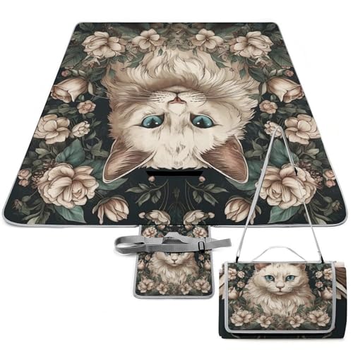 Couverture de pique-nique motif chat, drap de plage imperméable et léger - 2
