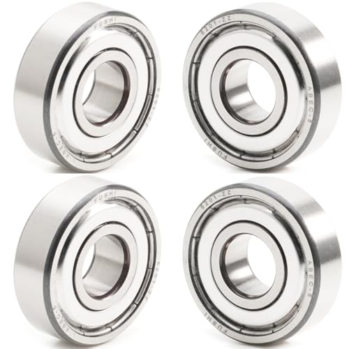 FUSHIBEARING 6201ZZ 12x32x10mm Metall Doppeldichtung, 6201-2Z ABEC-5 Chromstahl Vorgeschmierte Deep Groove Kugellager 4er-Packung (6201ZZ 12x32x10mm)