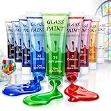 Acrylic Glass Paint Kit Transparent Stained Glass Paint for Wine Glass Window Ceramic Bottle Non-Toxic Waterproof Acrylic Enamel Painting Set for Adults Beginners(12 Colors / 5.04 Oz)