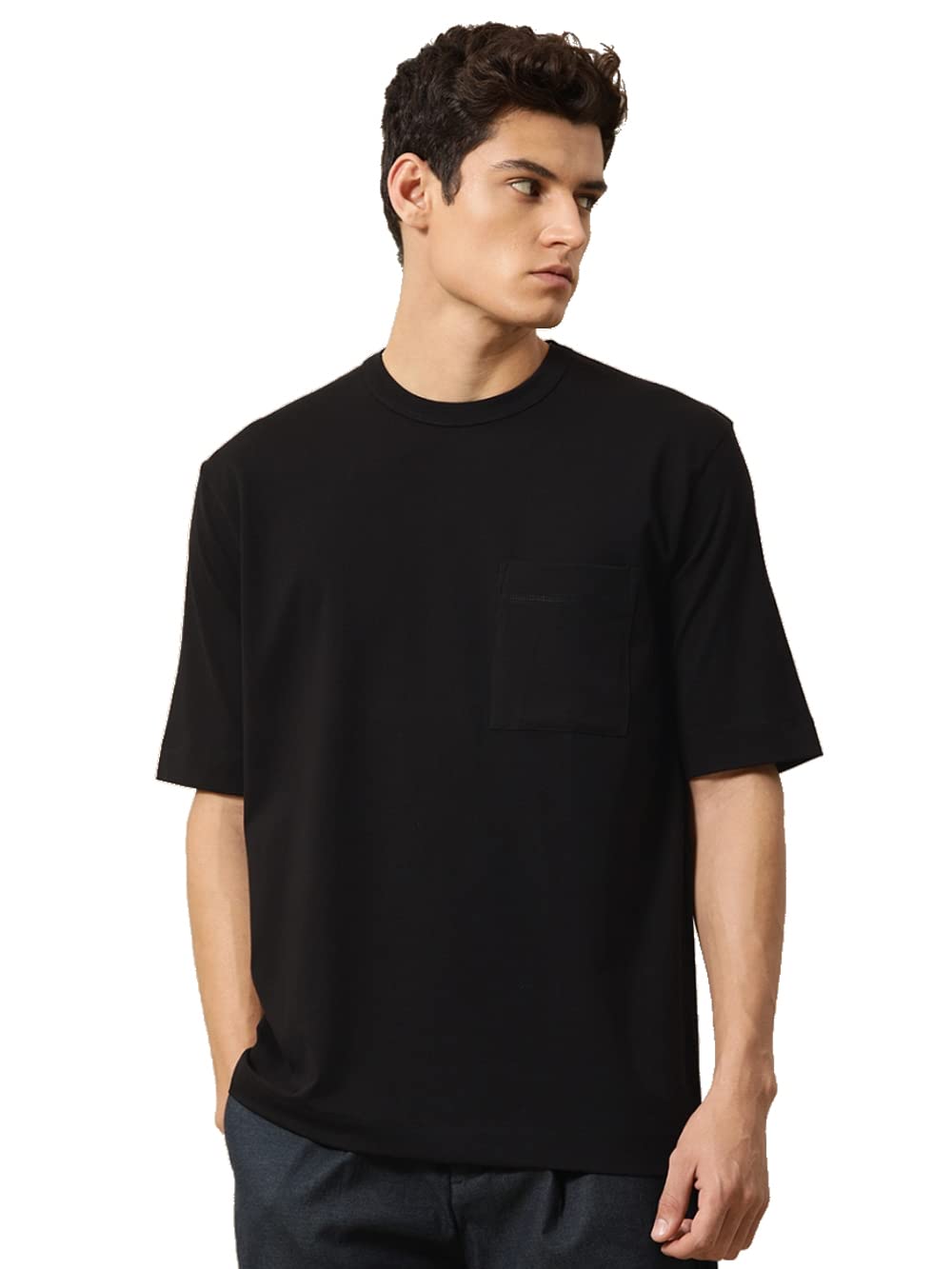 FUBURAMen's Loose Fit Oversized Drop Shoulder Baggy & Funky Hip Hop Plain Round Neck Casual Cotton T Shirts with Pocket