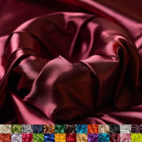 Ice Fabrics Stretch Charmeuse Satin Fabric by The Yard - 58/60” Wide Silky & Smooth Charmeuse Fabric by The Yard for Sewing Apparel, Dresses, Night Gowns, Tablecloths & More - Burgundy - 2Yards -  Charmeuse-⁠Burgundy-2Y