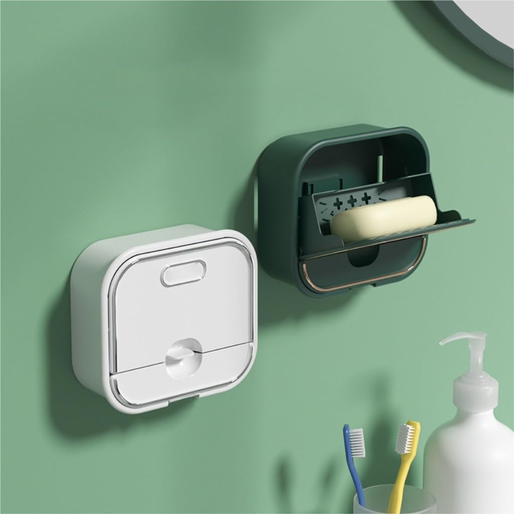 Mydelniczka, Pack of 2 Wall Mounted Draining With Cover White Green(White+green)