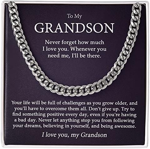 GLAVICY Grandson Cuban Link Necklace Gift From Grandma Nana Grandpa | Grandson Gifts From Grandparents On Birthday Graduation For Boys With Meaningful Message Card And Standard Box 5