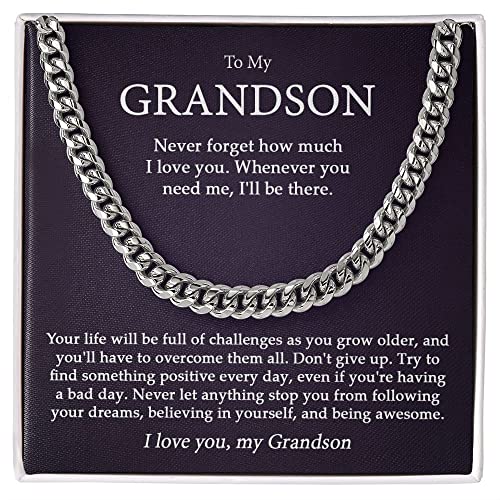Glavicy Grandson Cuban Link Necklace Gift From Grandma Nana Grandpa | Grandson Gifts From Grandparents On Birthday Graduation For Boys With Meaningful Message Card And Standard Box 5 #TOP1