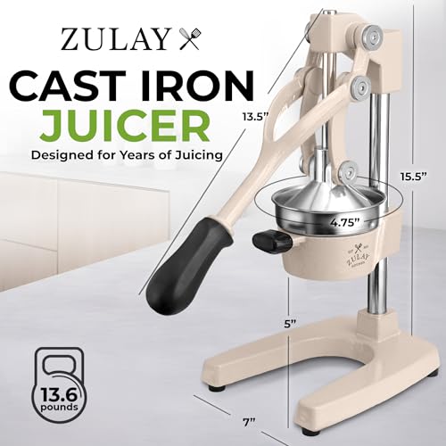 Image of Zulay Kitchen Cast Iron Juicer - Heavy Duty Manual Juicer with Detachable Strainers for Easy Cleaning, Orange Juice Press for Citrus Fruits, Perfect for Bartenders, Juice Lovers & Health Enthusiasts