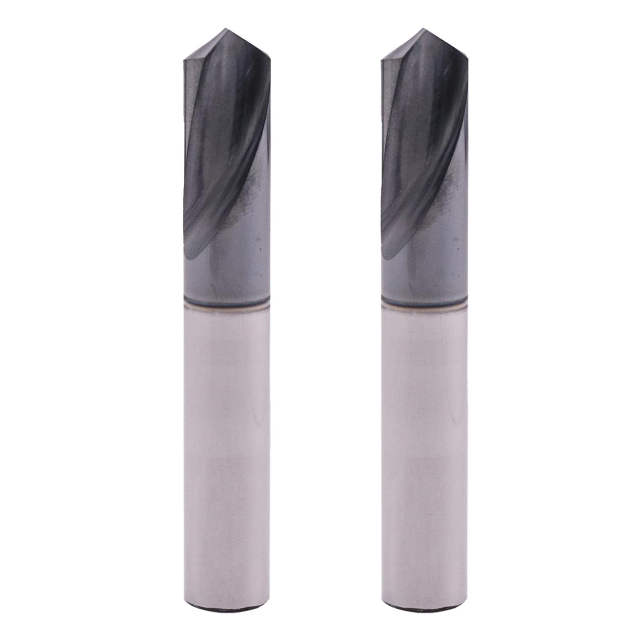 Solid Carbide Spotting Drill Set(2Pcs, 3/8" Spot Drill), AlTiN Coated, 2 Flute, 120 Degree, 3/8" Shank Dia, 1" Flute Length, 2-1/2" Overall Length For Milling Alloy Steel, Hardened Steel, Iron, Copper