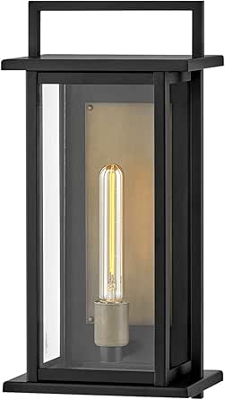 Hinkley Langston Single Light Outdoor Wall Mount Lantern, Federal Style with Reflector, Clear Glass Panes, Aluminum, Black and Burnished Bronze
