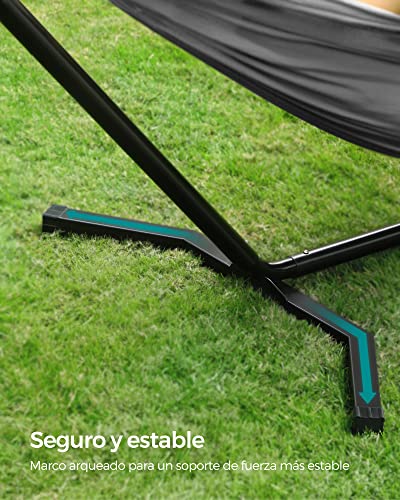 SONGMICS Hamaca con Soporte, Hamaca de 210 x 150 cm, 5 Alturas Ajustables, Portátil, Marco de Metal, Carga de 240 kg, para Patio, Jardín, Negro y Gris GHS001G01 - imagen 3