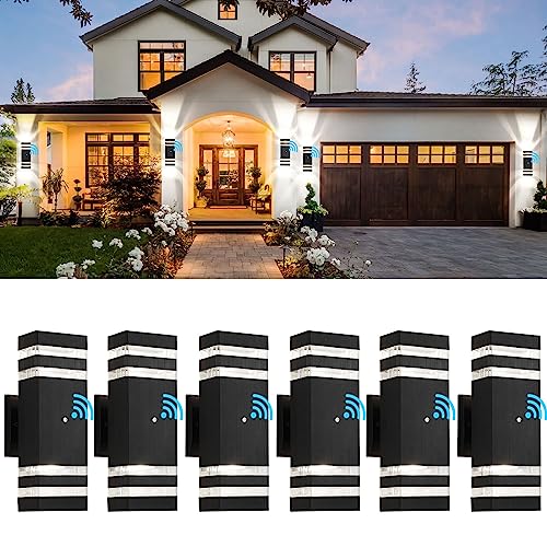 tewei 6 Pack Dusk to Dawn Outdoor Light Fixtures Modern Black Outdoor Lights for House 2 Layer Up and Down Exterior Wall Lights IP65 Waterproof Outdoor Sconces Lighting for Porch Garage 3000K