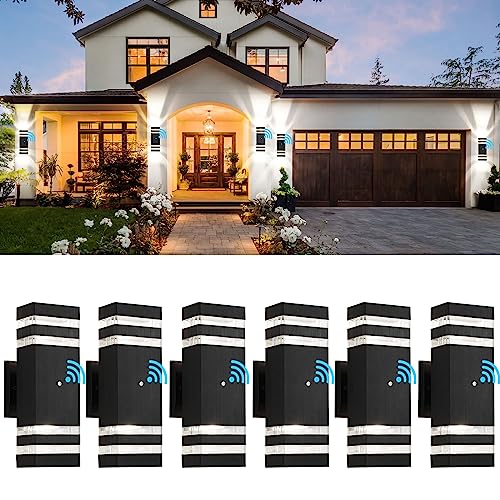 tewei 6 Pack Dusk to Dawn Outdoor Light Fixtures, Modern Black Outdoor Lights for House 2-Layer Up and Down Exterior Wall Lights IP65 Waterproof Outdoor Sconces Lighting for Porch Garage, 3000K