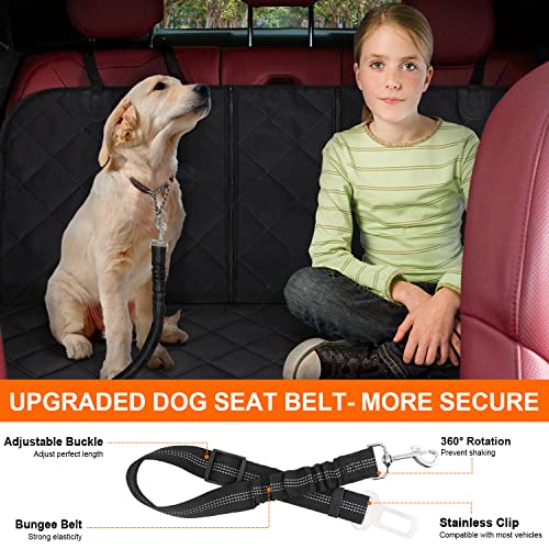 Autoschondecke Hund Rücksitz, Hundedecke Auto Rückbank (134x118cm), mit 2 Elastischen Hundesitzgurt, Haltbare Kratzfest & Wasserdicht Hund Schutzdecke für Nahezu Alle LKWs PKWs SUVs