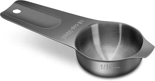 18 taza (1.0 fl oz  1 oz  30 cc) taza medidora de acero inoxidable, taza medidora de metal para cocinar y hornear (negro)
