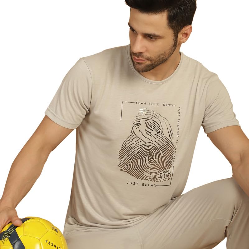 Image of VIMAL JONNEY White Cotton Printed CO-ORD Set Tracksuit for Men-T PRT 23 WHT D10 WHT. 02-P