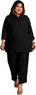 TITTLI Women Plus Size Rayon Co-Ord Set | Tunic & Trouser Set for Women | Mandarin Collar 3/4 Sleeve Top | Elastic Waist T... Price In India