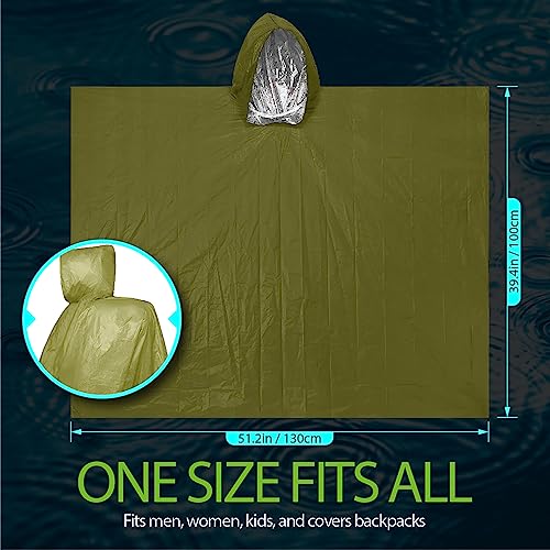 Image of FosPower Emergency Rain Poncho [4 Pack] [Retains 90% Body Heat] Reusable Weather Resistant Raincoat for Men, Women, Adults, Camping, Hiking, Emergency Supplies & Survival Kits (Green)