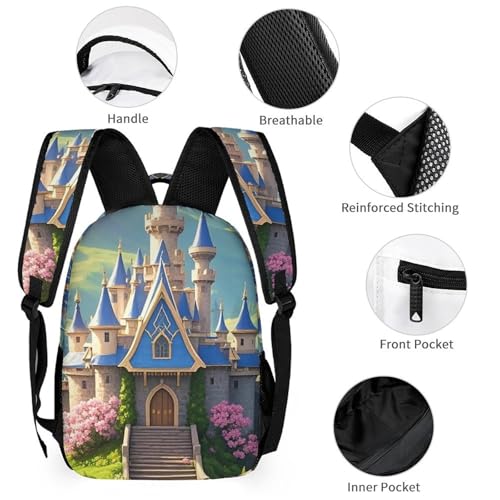 Colorful Castle Backpack Set 3 Piece, Durable Backpack Insulated Lunch Bag Portable Pencil Case for Men Women3