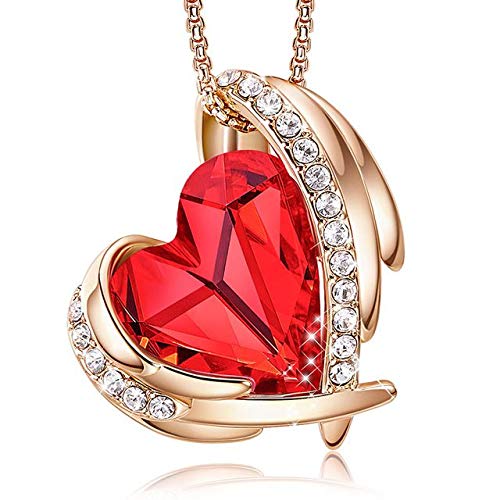 Collier pendentif en or femmes cristal cœur rouge bijoux chic