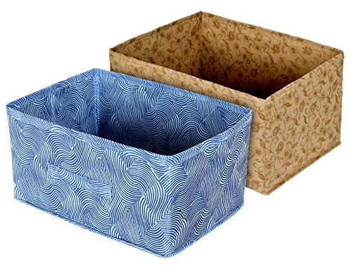 Image of Kuber Industries Laheriya Metalic Print Flodable Storage Box For Toys|Storage Box For Clothes|Drawer Storage And Cloth Organizer|Closet Organizer For Wardrobe (Blue & Beige), Clothing