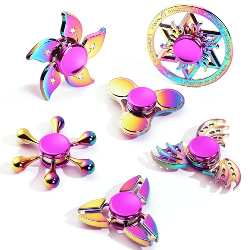 SCIONE Lot de 6 Hand Spinners en Métal – Jouets Sensoriels Anti-Stress Lisses et Durables pour Adultes et Enfants (Couleur Arc-en-Ciel), Temps de Rotation de 3 à 5...