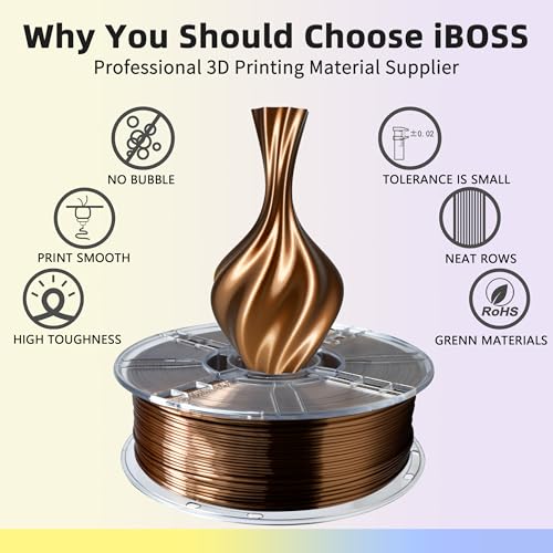 Image of iBOSS Silk PLA+ Filament 1.75mm Dark Gold 1KG, Shiny Silk 3D Printer Filament Dimensional Accuracy + /- 0.02mm, 1kg Spool(2.2lbs) Fits for Most FDM 3D Printers, Silk Dark Gold
