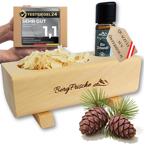 Duftspender aus Zirbenholz - 10 ml Bio Zirbenöl - Zirbenspäne -...