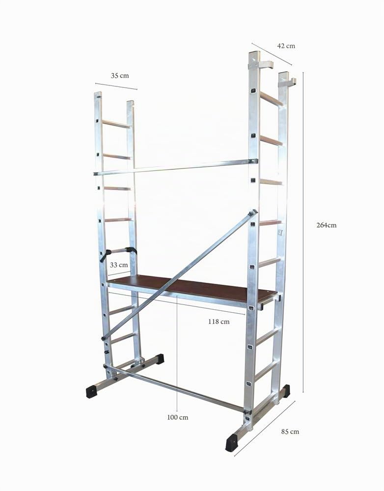 Escalera - andamio Profesional de Aluminio 2x9 peldaños Multiusos