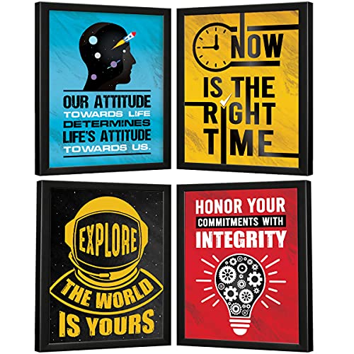 Image of Chaka Chaundh - Motivational Quotes frames - Framed posters - Quotes wall frames - Photos with quotes - Posters with frame (13.6 X 10.6 Inches) - Set of 4 (Attitude - Time - Explore)