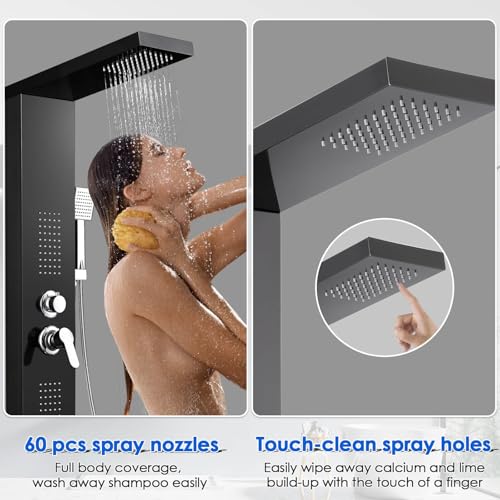 Image of ROVOGO Shower Panel Tower System with 4 Shower Modes, 46.5 inch, No Led Lights