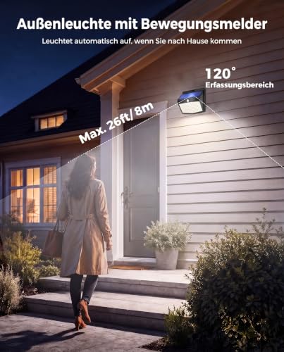 Peasur Solarlampen für Außen mit Bewegungsmelder,Solarlampe Außen 180° Superhelle Solarleuchte mit Bewegungsmelder Sicherheitswandleuchte 3… – Ansicht 6