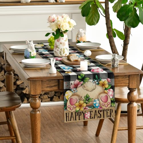 Artoid-Mode-Buffalo-Plaid-Bunny-Egg-Flowers-Happy-Easter-Table-Runner-Seasonal-Spring-Kitchen-Dining-Table-Decor-for-Home-Party-Decor-13×72-Inch Artoid Mode Buffalo Plaid Bunny Egg Flowers Happy Easter Table Runner Seasonal Spring Kitchen Dining Table Decor for Home Party Decor 13×72 Inch