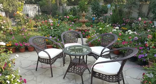 Image of India Outdoor Indoor Patio Furniture Sets Rattan Chair Patio Set Conversation Set Poolside Lawn Chairs Swingarea Balcony Outdoor Garden Furniture Chair (Brown with Cream Cushion 4+1)