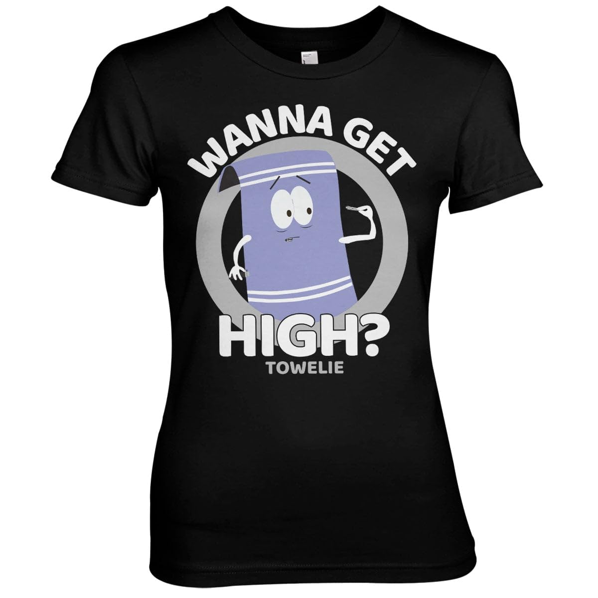 South Park Officially Licensed Towelie - Wanna Get High Women T-Shirt (Black), Large
