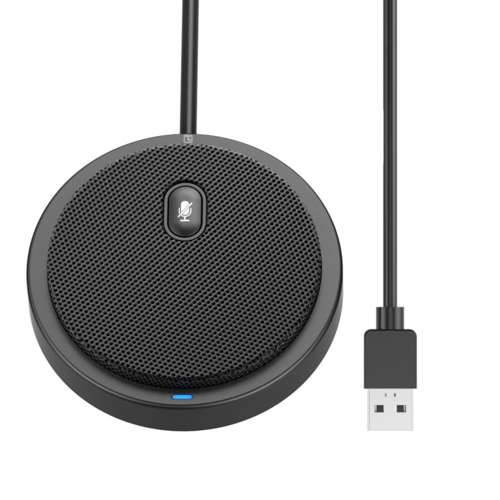 Techly 362725 Microfono USB Omnidirezionale da Conferenza con Tasto Muto Nero
