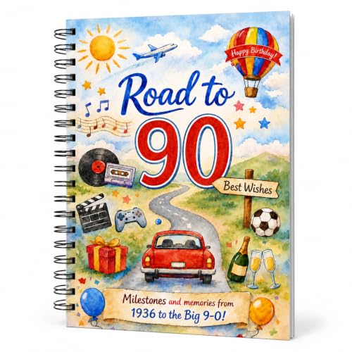 Image of Road to 90 Birthday Card Book 1936 to 2026, A5 22 Page 90th Birthday Gift with Fun Facts, Headlines, Events and Inventions, Milestone Keepsake Present for Him Her Men Women Dad Mum Friend (1936)