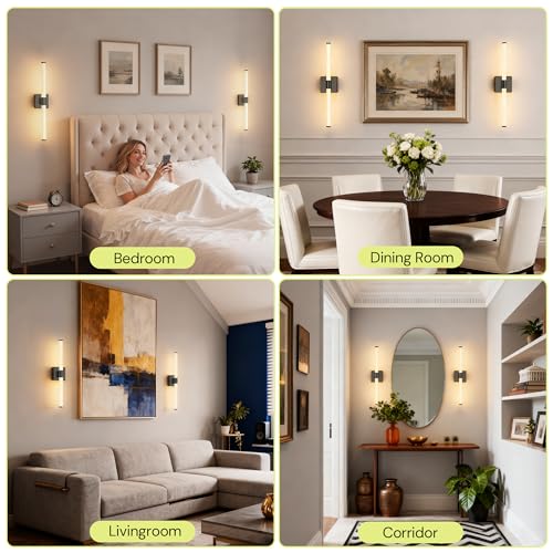 L LOHAS LED Battery Operated Wall Sconces Set of 2, 10000mAh Black Battery Wall Sconce 360 Full Lighting, 3000K Dimmable Wireless Wall Light, Sconce Wall Decor for Bathroom, Bedroom, Living Room, 24in by L LOHAS LED - Used condition - Image 7