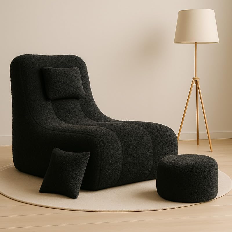 Biggie Bean Bag Chair 6XL with Beans Filled-SnuggleFur Pod - Comfort Pro Max-Ultra Plush Soft Fur-Crafted for Comfort with Free Cushion & Footrest (Fabric : Fur, Black)