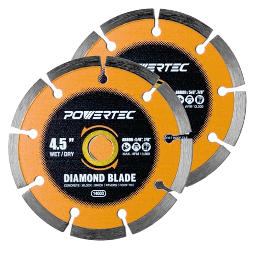 Image of POWERTEC 4-1 /2 inch Segmented Diamond Saw Blades for Angle Grinder, Diamond Blade for Cutting Concrete, Block, Brick, Pavers, Roofing Tile, 4.5 inch Diamond Blades for Wet /Dry Cutting, 2 Pack (14003-P2)
