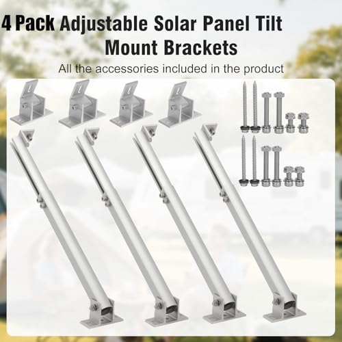 Image of 4 Pack Adjustable Solar Panel Mount Brackets with 17-28 inch Foldable Tilt Legs | Adjustable Solar Panel Brackets Kit for RV /Roof /Ground Fits EcoFlow /Jackery /Bouge RV