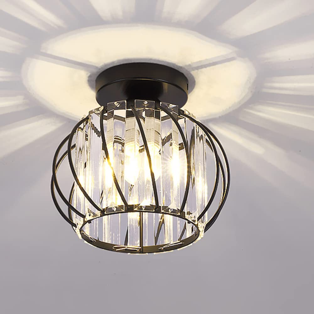 Mengjay Modern Crystal Ceiling Light Fixture- Industrial Mini Semi Flush Mount Ceiling Lighting LED Crystal Chandeliers Fitting for Kitchen Hallway Dining Rooms Living Room (A-Black)