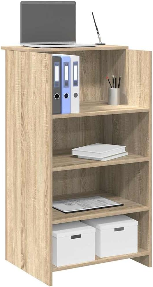 vidaXL Sonoma Oak Reception Desk Engineered Wood 21.7in X 19.7in 40.7in | Modern Wall Mounted Office Furniture with Built in Shelves Ideal for Business Use Front Counter Bar