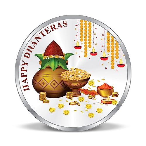 Pièce de monnaie Diwali Lakshmi Ganesh Puja Dhanteras argent 999 coloré 10g